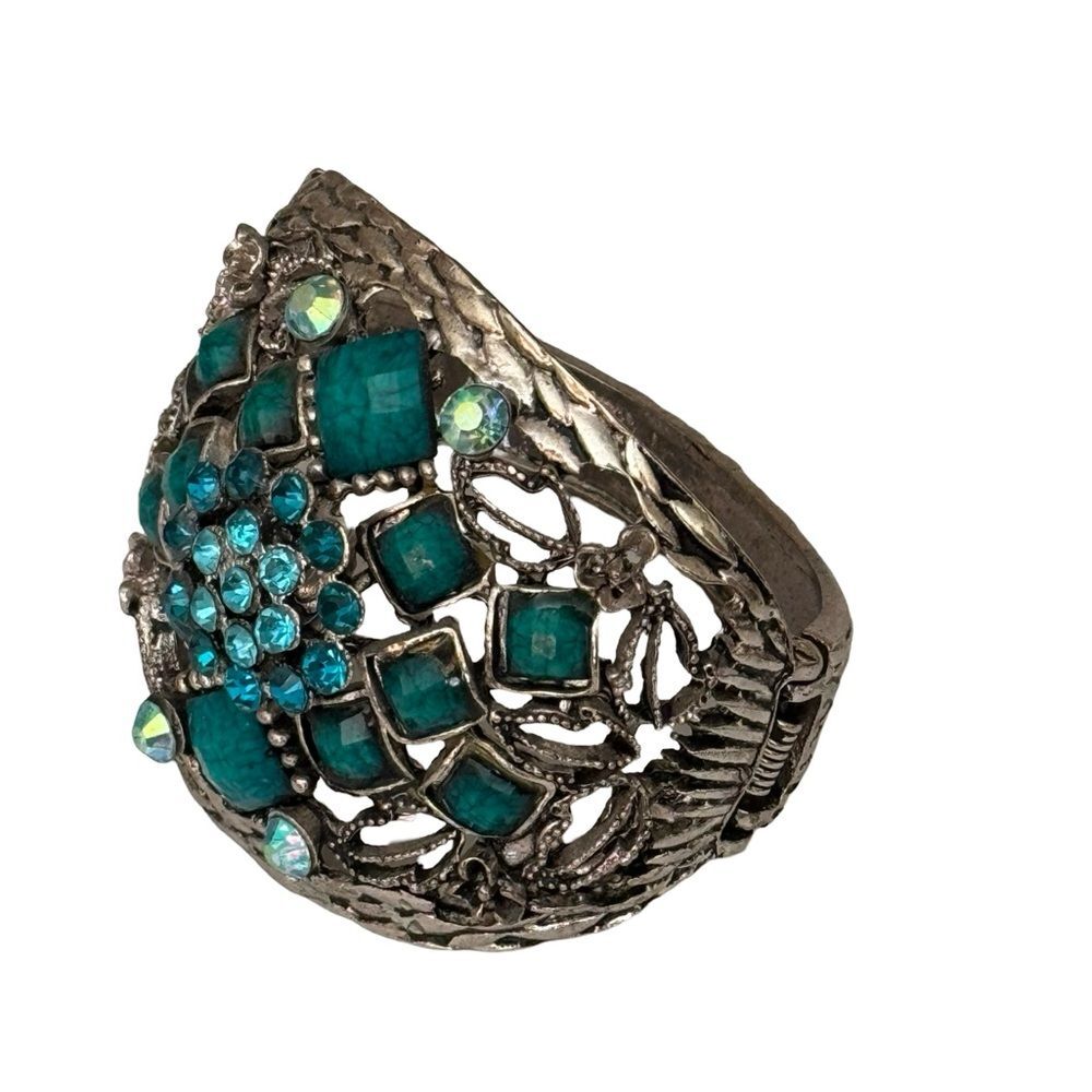 Vintage Rare Turquoise Spring Hinge Bangle Bracelet - Picture 2 of 12